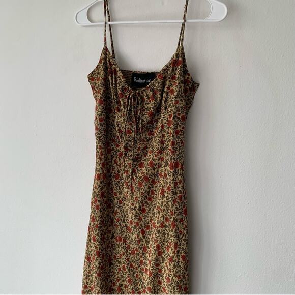 Realisation Alba Silk Floral Spaghetti Strap Midi Slip Dress Dahlia Tan - Picture 7 of 13